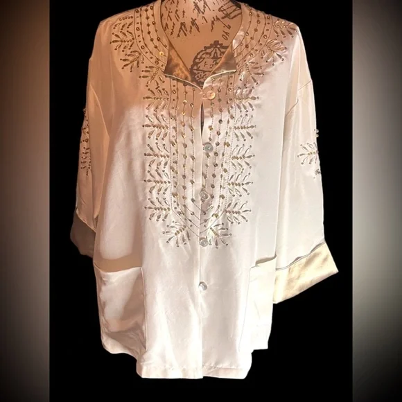 Linea by Louis Dell'Olia 100% Silk Beaded, Sequins& Embroidered Jacket. Size XL - Picture 1 of 7